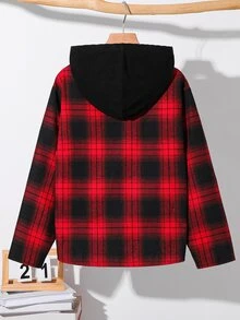 SHEIN 兒童青少年男孩休閒款柔軟舒適聖誕紅格紋領襯衫，基礎上衣，適合秋冬、聖誕節、萬聖節、學校、家庭聚會、度假、派對，秋季穿搭，冬季穿搭 - 彩色 - 查看 5