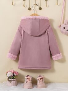 SHEIN Baby Girl Dual Pocket Teddy Lined Hooded Coat Without Sweater - Dusty Pink - View 2