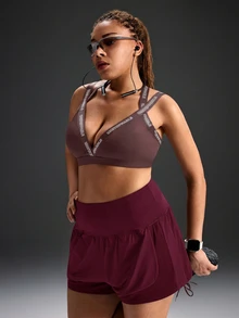 Powerista Women's Plus Size Solid Color Sports Shorts, Suitable For Running, Workout, Exercise, Yoga - Burgundy - View 6