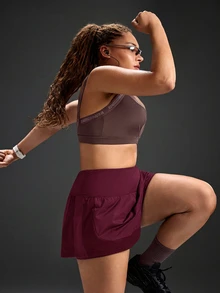 Powerista Women's Plus Size Solid Color Sports Shorts, Suitable For Running, Workout, Exercise, Yoga - Burgundy - View 2