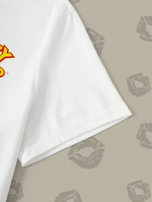 Betty Boop x SHEIN Women's Letter Print Round Neck Short Sleeve Casual T-Shirt - White - View 7