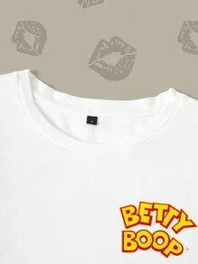 Betty Boop x SHEIN Women's Letter Print Round Neck Short Sleeve Casual T-Shirt - White - View 6