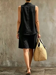 Trelyra Women's Solid Color Top And Shorts Casual Daily 2 Pieces Set Vacation Black Summer - Black - View 2