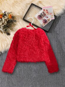 Tween Girl Fashion Winter Plush Long Sleeve Jacket - Burgundy - View 2