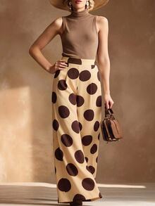 SHEIN Clasi Plus Size Women's Elegant High Waist Wide Leg Polka Dot Pants, Suitable For Work, Commuting And Other Occasions, Also Perfect For Various Elegant And Romantic Occasions - Multicolor - View 3