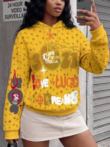 Rovax Women's Letter Print Drop Shoulder Long Sleeve Casual Loose Sweatshirt, Autumn/Winter - Multicolor - View 3