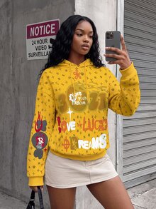 Rovax Women's Letter Print Drop Shoulder Long Sleeve Casual Loose Sweatshirt, Autumn/Winter - Multicolor - View 1
