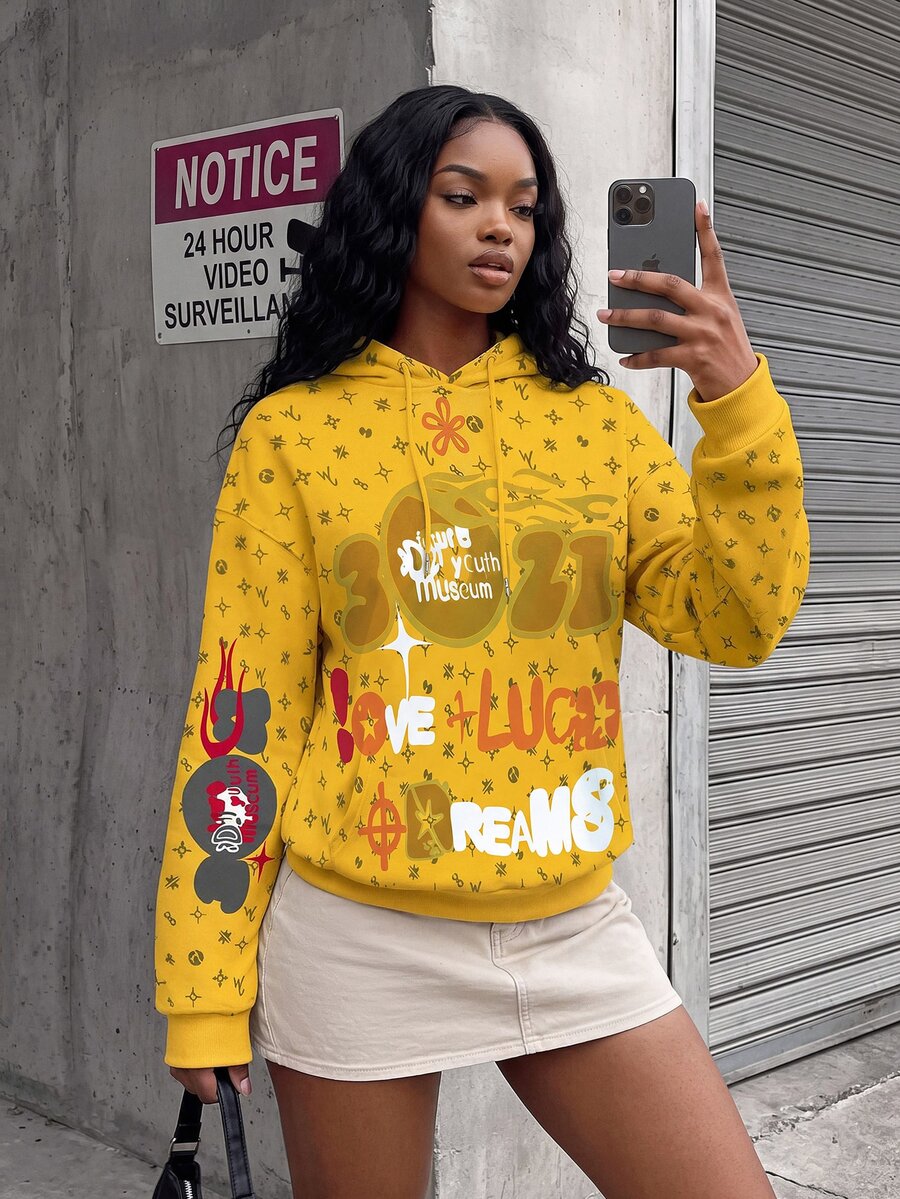 Rovax Women's Letter Print Drop Shoulder Long Sleeve Casual Loose Sweatshirt, Autumn/Winter - Multicolor - View 1