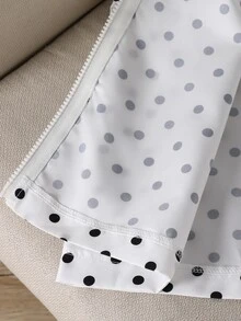 SHEIN Elladie kids 1件女童甜美復古可愛酷女孩風校園日常外出秋季白色波點印花收腰連帽中長夾克 - 白色 - 查看 4