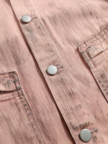 ROMWE MEN Street Life Men's Long Sleeve Single-Breasted Casual Loose Fit Denim Jacket - Pink - View 4