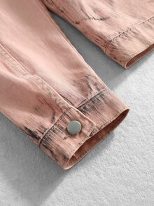 ROMWE MEN Street Life Men's Long Sleeve Single-Breasted Casual Loose Fit Denim Jacket - Pink - View 6