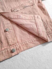 ROMWE MEN Street Life Men's Long Sleeve Single-Breasted Casual Loose Fit Denim Jacket - Pink - View 10