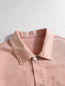 ROMWE MEN Street Life Men's Long Sleeve Single-Breasted Casual Loose Fit Denim Jacket - Pink - View 5