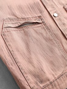 ROMWE MEN Street Life Men's Long Sleeve Single-Breasted Casual Loose Fit Denim Jacket - Pink - View 7