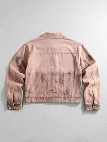 ROMWE MEN Street Life Men's Long Sleeve Single-Breasted Casual Loose Fit Denim Jacket - Pink - View 3