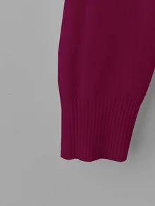 SHEIN Franclia Women's Casual Solid Color V-Neck Long Sleeve Pullover Sweater With Thermal Lined, Autumn/Winter - Burgundy - View 8