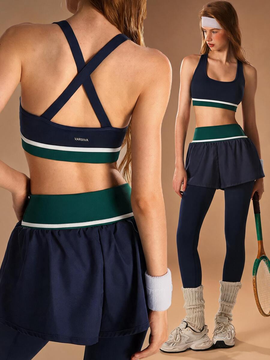 VARSIVA Set Olahraga Kasual Sehari-hari untuk Wanita: Atasan dan Legging dengan Desain Blok Warna - MultiWarna - View 1