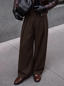 ESTAVOR Men's Solid Color Pleated Straight Leg Loose Casual Long Pants - Brown - View 1