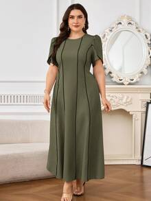 Modelyn Vestido elegante de manga corta con estampado floral y pétalos para mujer de talla grande - Marrón - Ver 7