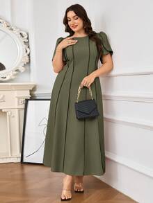 Modelyn Vestido elegante de manga corta con estampado floral y pétalos para mujer de talla grande - Marrón - Ver 5