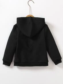 SHEIN Genkimix Kids Young Boy Dinosaur Embroidery Zip Up Thermal Lined Sweatshirt Autumn Fall - Black - View 5