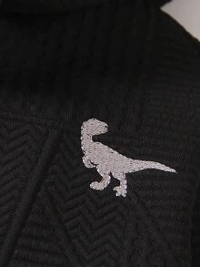 SHEIN Genkimix Kids Young Boy Dinosaur Embroidery Zip Up Thermal Lined Sweatshirt Autumn Fall - Black - View 8