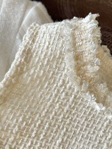 SHEIN Elladie kids 2pcs Baby Girl Elegant Off-White Party Dress Set Layered Mesh Ruffle Hem Sleeveless Zipper Dress & Ribbed High Neck Long Sleeve Top Autumn Sweater Set - Beige - View 10