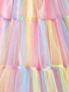 SHEIN Tween Girl Fall Casual Elegant Cute Tutu Mesh Skirt Autumn Fall, Holiday, Comfortable, Daily - Baby Pink - View 9