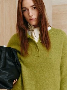 MOTF PREMIUM Áo len dài tay nữ màu trơn phong cách thường ngày - Limelight Green - Xem 3