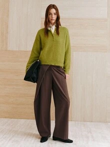 MOTF PREMIUM Áo len dài tay nữ màu trơn phong cách thường ngày - Limelight Green - Xem 4