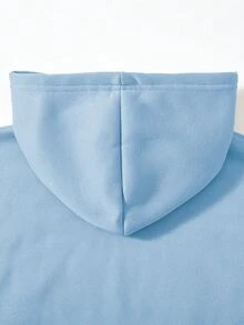 SHEIN Vacaura 男孩 2 件式套頭運動衫運動服套裝，壓紋字母慢跑褲，休閒可愛圖案秋季校園穿搭，淺藍色水藍色 - 淺藍色 - 查看 5