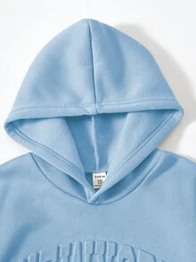 SHEIN Vacaura 男孩 2 件式套頭運動衫運動服套裝，壓紋字母慢跑褲，休閒可愛圖案秋季校園穿搭，淺藍色水藍色 - 淺藍色 - 查看 6