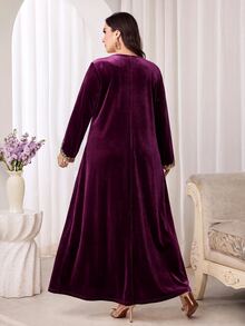 Al Najma Plus Size Women's Elegant French Embroidery Arabian Dress - Dusty Pink - View 2