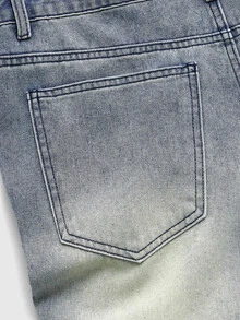 ROMWE MEN Street Life Men's Layered Frayed Hem Flare Jeans - Blue - View 5