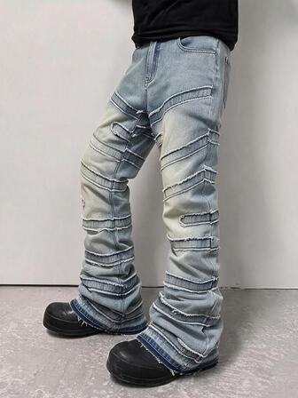 Street Life Herren Jeans mit mehrschichtigem, ausgefranstem Saum und ausgestelltem Bein