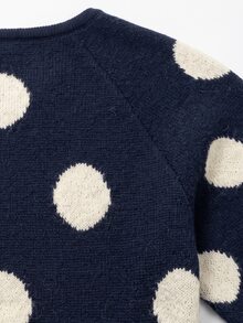Grovea Autumn/Winter Plus Size Navy Blue White Polka Dot Round Neck Knit Sweater, Raglan Long Sleeve Simple Casual Pullover Top - Navy Blue - View 4