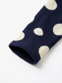 Grovea Autumn/Winter Plus Size Navy Blue White Polka Dot Round Neck Knit Sweater, Raglan Long Sleeve Simple Casual Pullover Top - Navy Blue - View 3