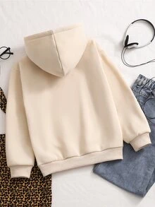 SHEIN Sparklyn 青少年女孩長袖抓絨秋季服飾休閒可愛牛仔女孩街頭豹紋毛茸茸帽子五角星圖案街頭風秋季米色校園 - 杏色 - 查看 3