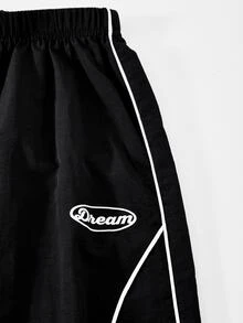 SHEIN 青少年女孩秋季套裝 2件/套 時尚休閒運動風 黑色立領夾克與長褲套裝，時尚俐落 - 黑色 - 查看 7