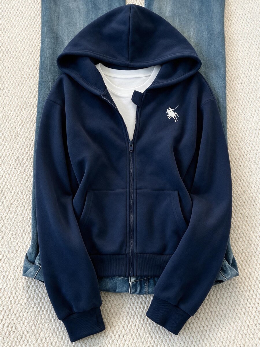 SHEIN Sparklyn Tween Girls Sweatshirts School White Fall Active Casual - Navy Blue - View 1