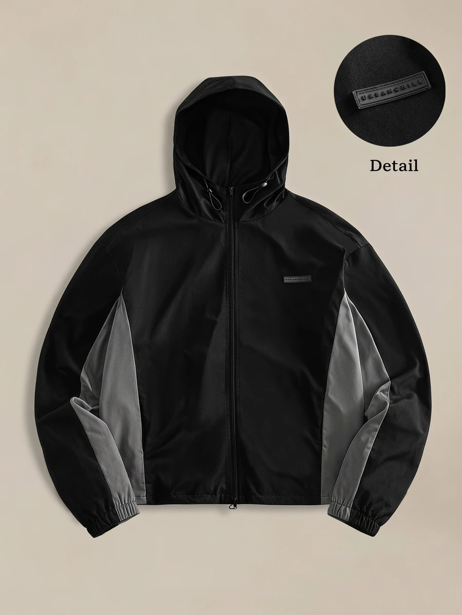 EASEVO Men's Plus Size Woven Hooded Half-Zip Loose Drop Shoulder Jacket, For Spring And Autumn, Daily Wear Halloween Christmas Winter Party Autumn - Black - View 1
