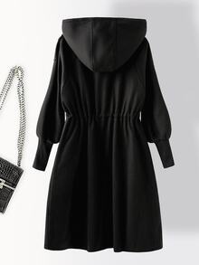 SHEIN Clasi 大尺碼女款純色休閒寬鬆優雅百搭大衣，適合日常穿著、辦公室、度假、外出、聖誕、夜店、正式場合，黑色，秋冬款 - 黑色 - 查看 8