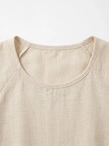 Balvessa Women's Double Layer Ruffle Raglan Sleeve Round Neck Top, Elegant Commuter Style For Spring And Summer - Khaki - View 7