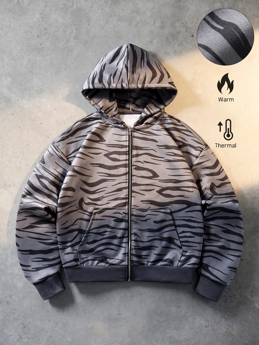 ROMWE MEN Men's Street Zebra Stripe Sweatshirt Hoodie - Black - View 1