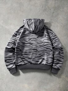 ROMWE MEN Sweatshirt Hoodie Motif Garis Zebra untuk Pria - Hitam - View 2