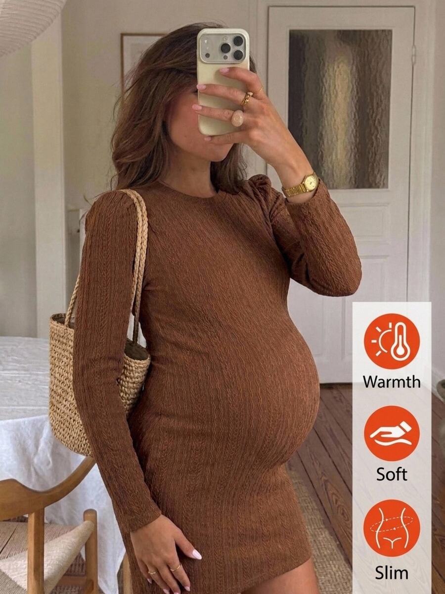 SHEIN فستان حمل بلون موحد كاجوال يومي صيفي للسفر والخريف - بني - مشاهدة 1