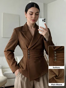 Graceveil Fall Clothes For Women Brown Sleeve Pleated Romantic Button Up Commute Office Elegant Blazer Casual Blouses Work Festival Outfit Going Club Clothes - Brown - View 4