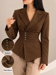 Graceveil Fall Clothes For Women Brown Sleeve Pleated Romantic Button Up Commute Office Elegant Blazer Casual Blouses Work Festival Outfit Going Club Clothes - Brown - View 2
