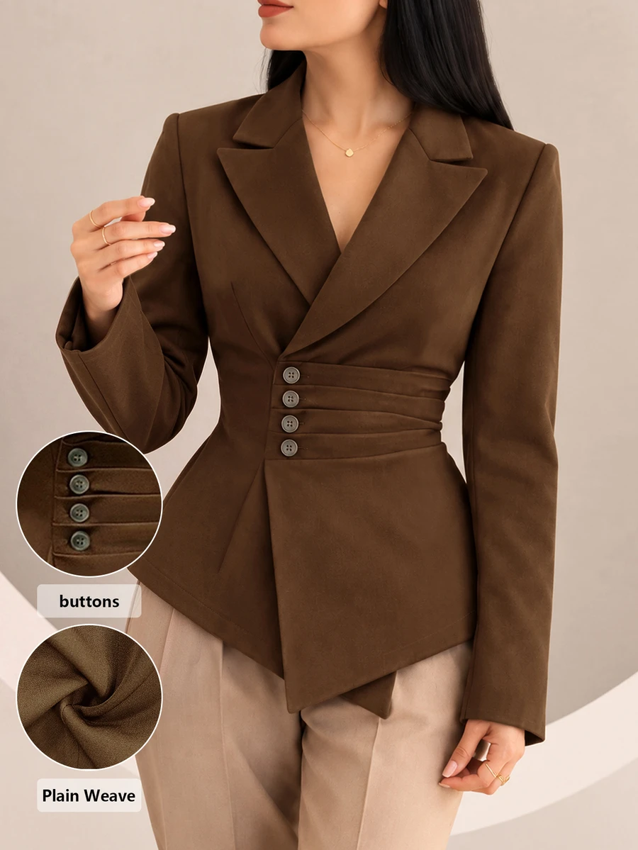 Graceveil Fall Clothes For Women Brown Sleeve Pleated Romantic Button Up Commute Office Elegant Blazer Casual Blouses Work Festival Outfit Going Club Clothes