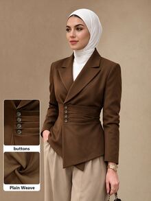 Graceveil Fall Clothes For Women Brown Sleeve Pleated Romantic Button Up Commute Office Elegant Blazer Casual Blouses Work Festival Outfit Going Club Clothes - Brown - View 5